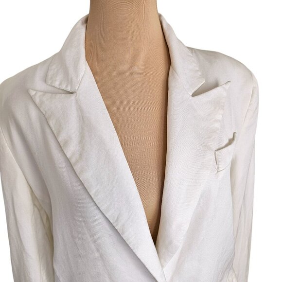 Bardot White Linen Blend Front Button Blazer w/ Shoulder Pads Sz 6 - Picture 3 of 9